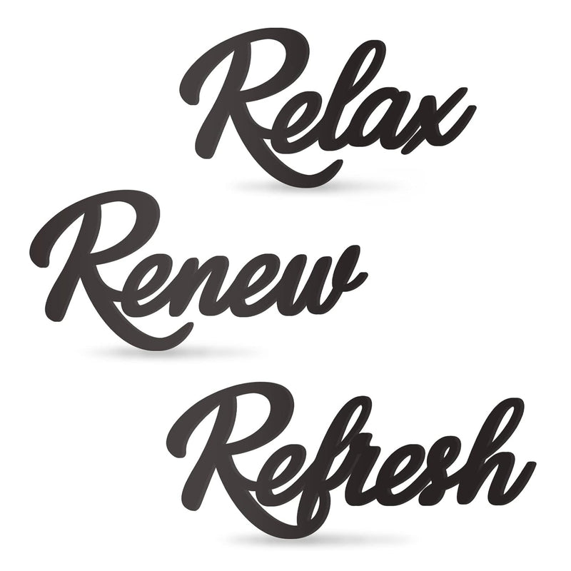 3 Pieces Bathroom Decor Wooden Bathroom Sign Relax Renew Refresh Sign (Black)