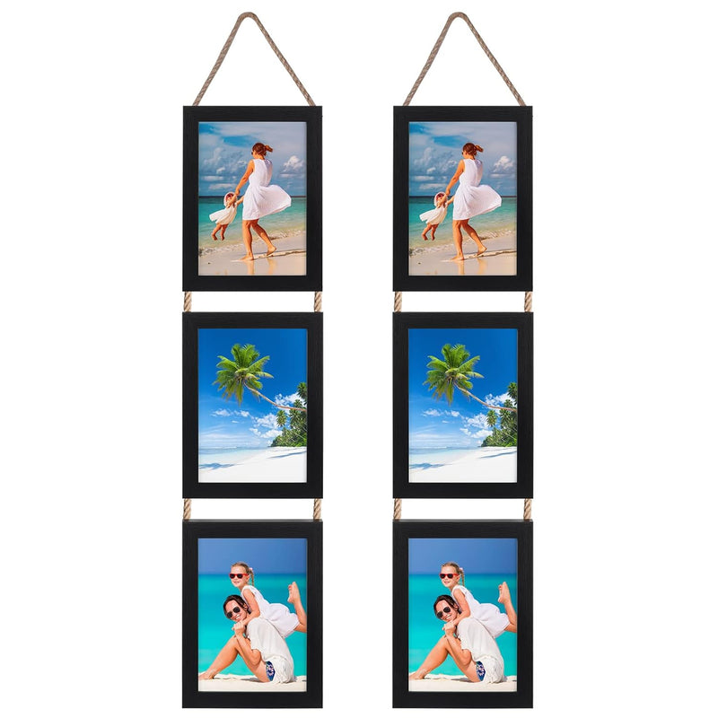 5X7 Collage Triple Picture Frames Set, Black 6 Opening Hanging Vertical Frame