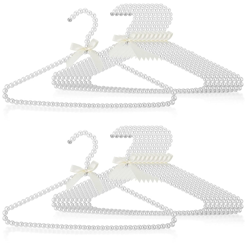 20 Pieces Pearl Clothes Hanger Beaded Clothing Hanger With Ribbon Bowknot Metal