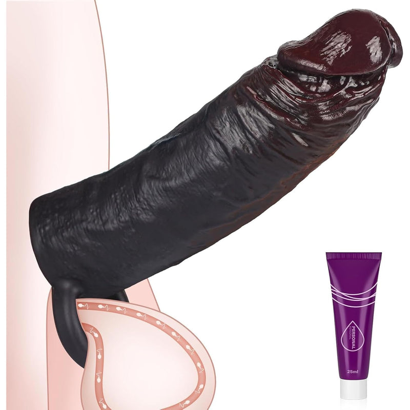 7 Inches Penis Sleeve-Lsize, Brown Realistic Silicone Adult Cock Toys, Alargamiento De Penis Extender & Penis Sleeve Girth Enhancer For Men & Couples