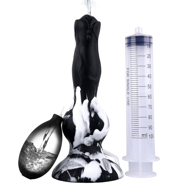Realistic Squirting Dog Dildo With Knot - Lifelike Animal Ejaculating Dildos - Silicone Cumming Dildos Penis Sex Toy With Strong Suction Cup For Men Women (Black)