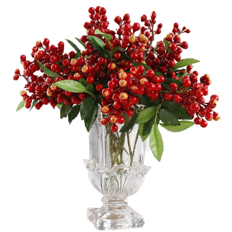 Red Artificial Berry Stems Fruit Fake Silk Berries For Holly Christmas Festiva