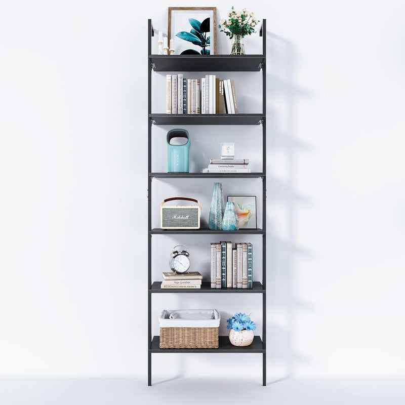 Ladder Shelf, 87 Inches Wall Mounted Ladder Bookshelf With Metal Frame, Open I