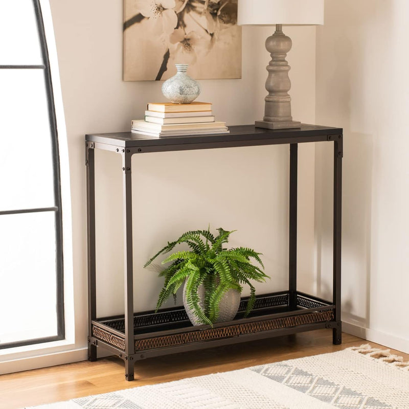 American Homes Collection Dinesh Black And Dark Walnut Console Table