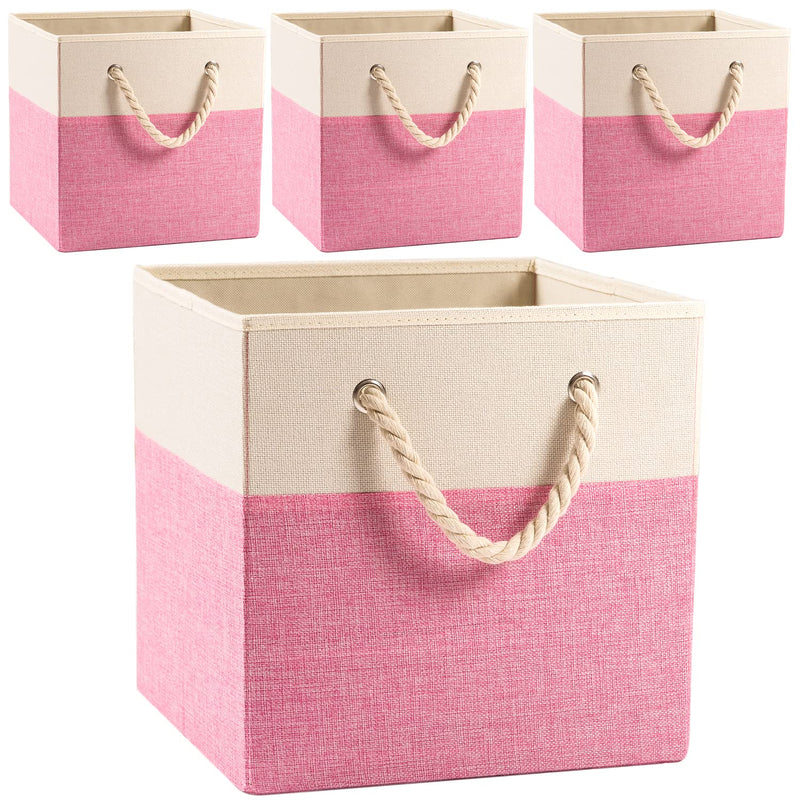 Large Foldable Cube Storage Bins 13X13 Inch [4-Pack] Fabric Linen Storage Basket