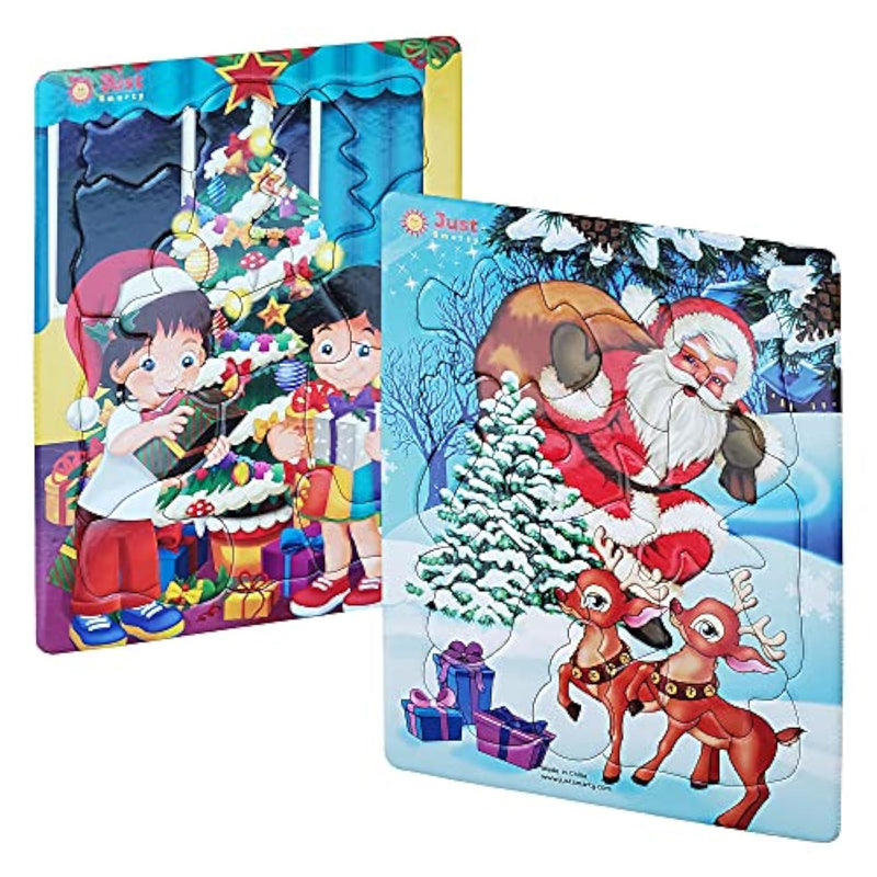 Preschool Christmas Puzzles For Kids Ages 3-5 Set Of 2 | Fun Shapes 13 & 15 Pieces Santa Design With Tray | Christmas Best Gift | Educational Kids Puzzles Ages 3-5 Level 4
