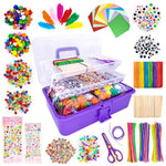 Jumbo Arts & Crafts Supplies Kit for Kids with Pipe Cleaners, Pom Poms & Storage Box