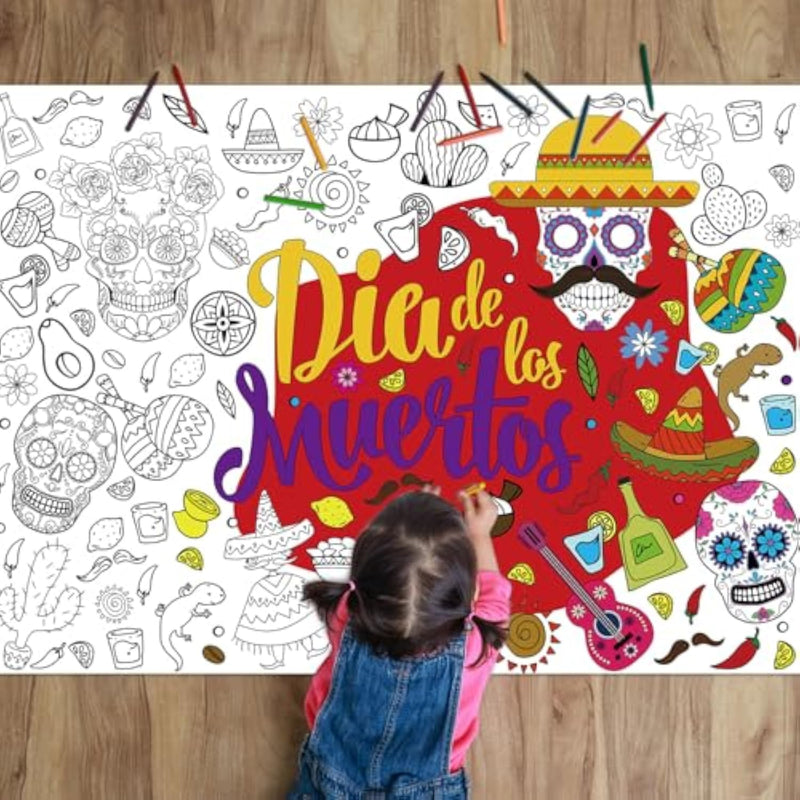 Giant Day of the Dead Coloring Poster, Sugar Skull Party Tablecloth & Banner