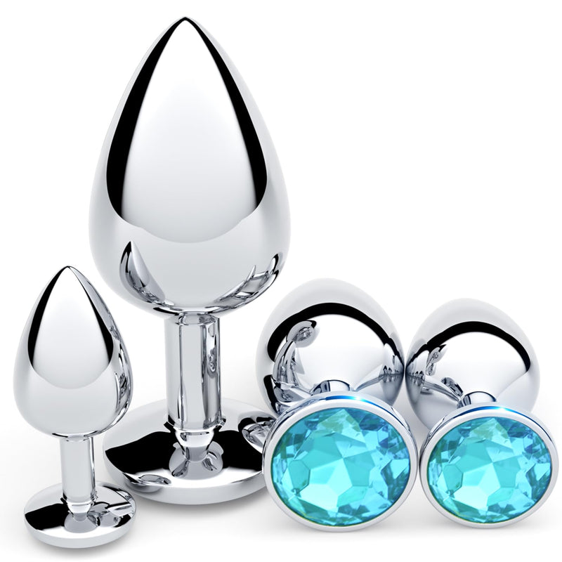 Anal Plug Beginner Set 4PCS Jewel Butt Plugs Training Kit for Couples