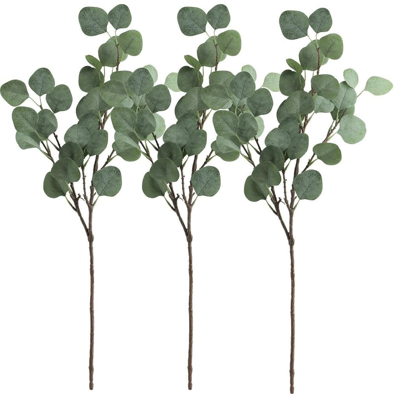 3 Pcs Artificial Silver Dollar Eucalyptus Leaf Spray In Green 25.5" Tall Artif