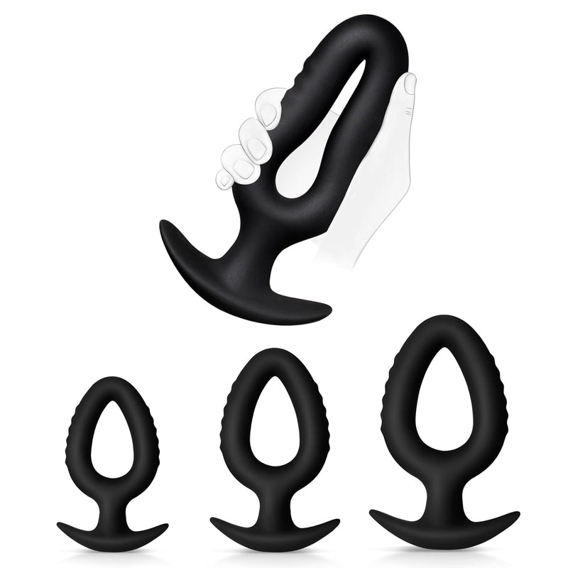 Butt Plug Set Of 3 – Hollow Silicone Anal Plugs Kit For Beginner To Advanced Training, Soft Flexible Body-Safe Material, Tapered Design Anal Trainer And Anal Dilator For Progressive Anal Play