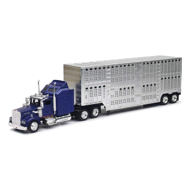 New Ray Toys 1/43 D/C Kenworth W900 Pot Belly Livestock Trailer