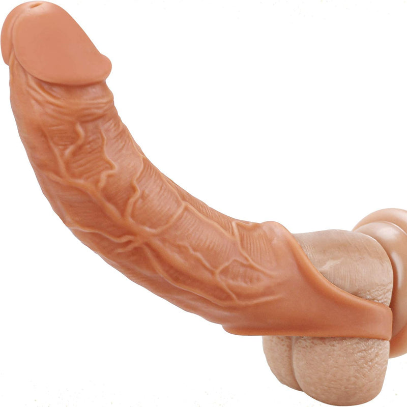 Penis Sleeve, Reusable Penis Sleeve With Realistic Textured Cock Ring Penis Ring Body-Safe Stretchy Ultra-Soft Materia Applicative For Men