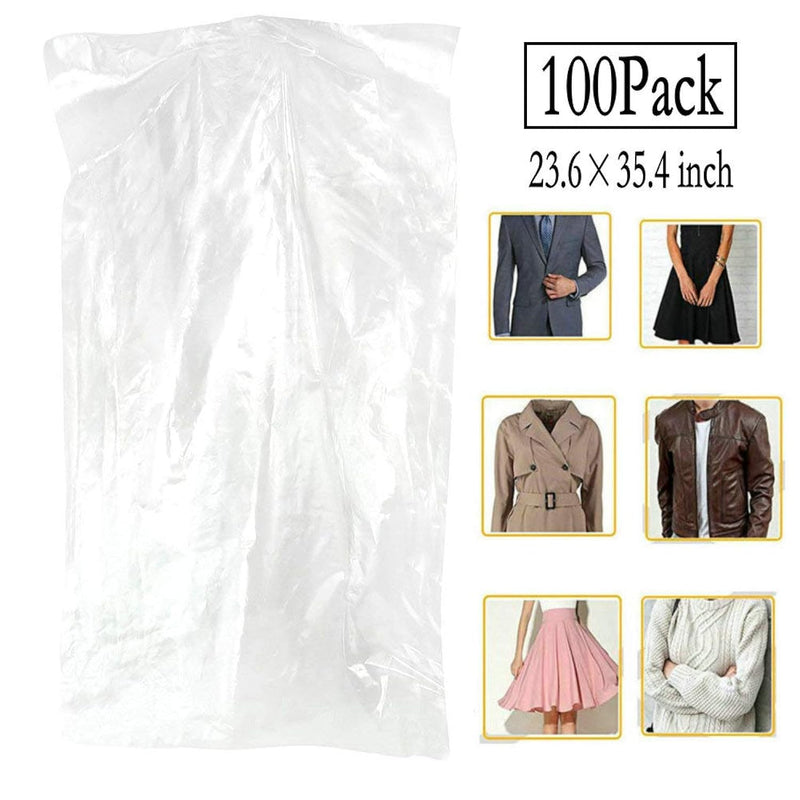 100 Pack Garment Bag Transparent Clothing Dust Cover Dustproof Hanging Clothes S