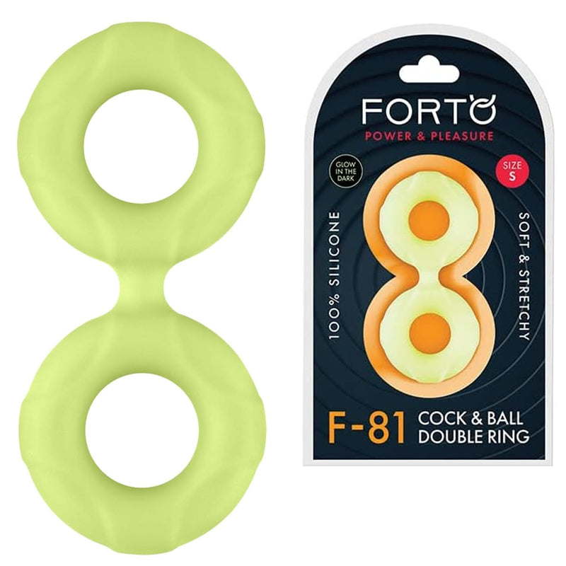 F-81 Double-O-Ring Double Glow In The Dark Cock Ring Sex Toys For Men - 100% Liquid Silicone Cock And Ball Ring For Erection Enhancement - Stretches 2X Its Size - Adult Sex Toys (Glow, Small)