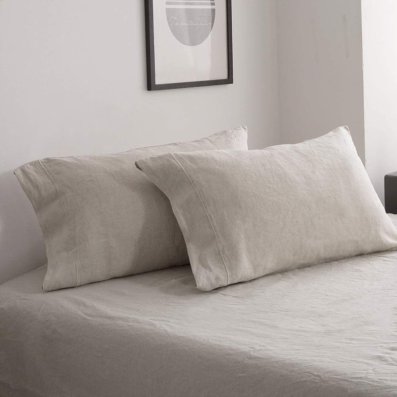 100% Belgian Linen Pillowcase Embroidered-Set Of 2, Queen(Standard) Size(20''X