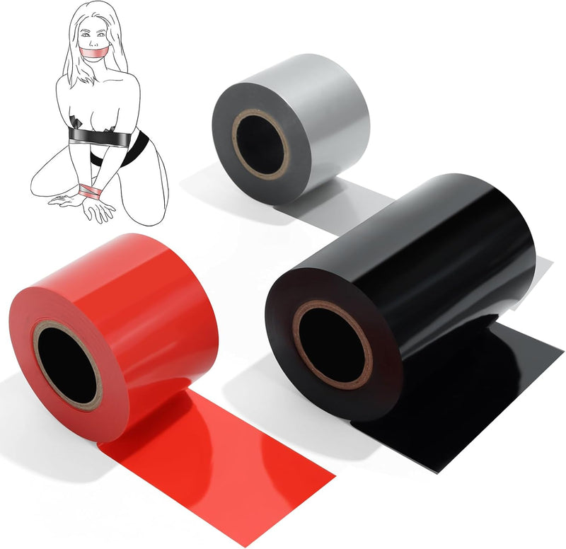 BDSM Bondage Restraint Tape Set – Reusable PVC Electrostatic Binding Tape, 82ft (3 Rolls)
