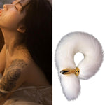 White Tail Butt Plug With Stainless Steel Tip – Soft Faux Fur Tail For Cosplay, Roleplay, And Sensual Play(Gold Anal Plug), Mardi Gras Valentine'S Day