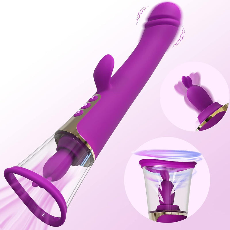 Sucking Sex Toys 3 In1 Adult Toys Rabbit Vibrator With 4 Sucking & 9 Licking & 9 Vibrating Modes Dildo, G Spot Vibrator Nipple Clitoral Stimulator For Women Pleasure