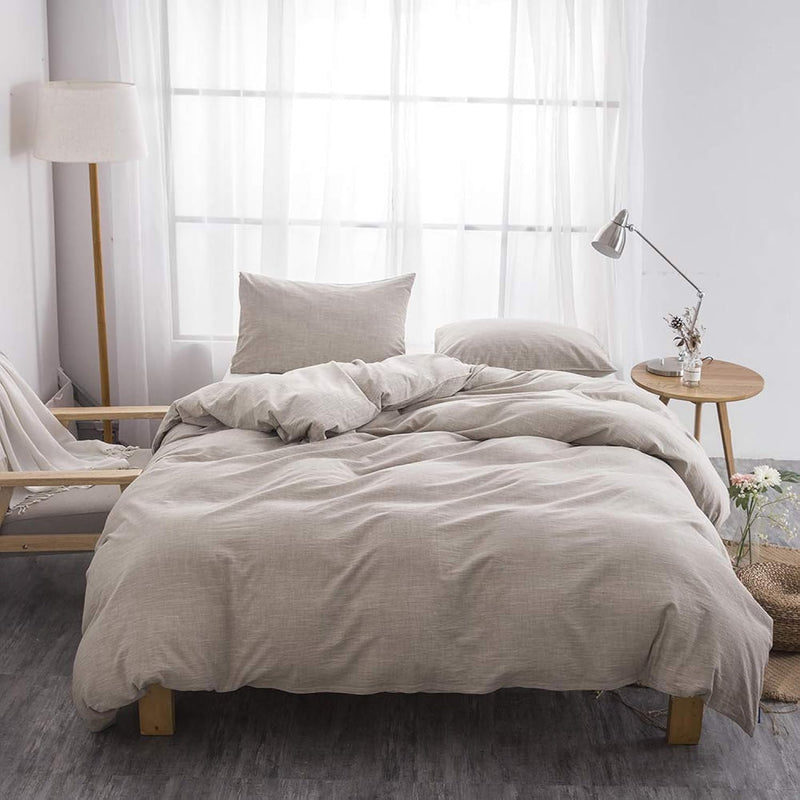 Stonewashed Cotton/Linen Duvet Cover King, 3-Piece Comforter Cover Set, Breath