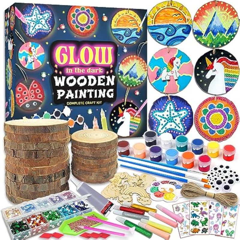 Glow-in-the-Dark Wooden Painting Kit for Kids Ages 5-12, DIY Craft Set