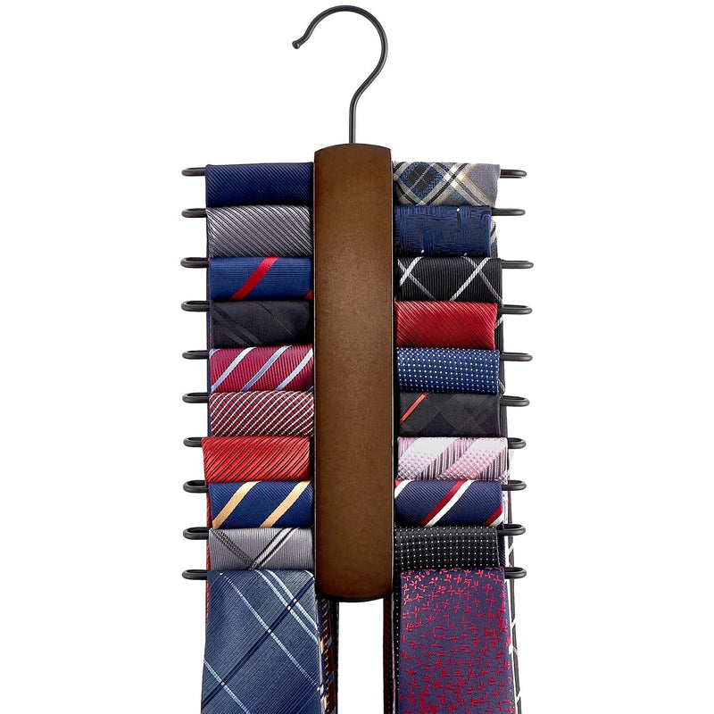 Wooden Tie Rack Retro Tie Belt Storage Hanger Organizer For Men Closet Space Sav