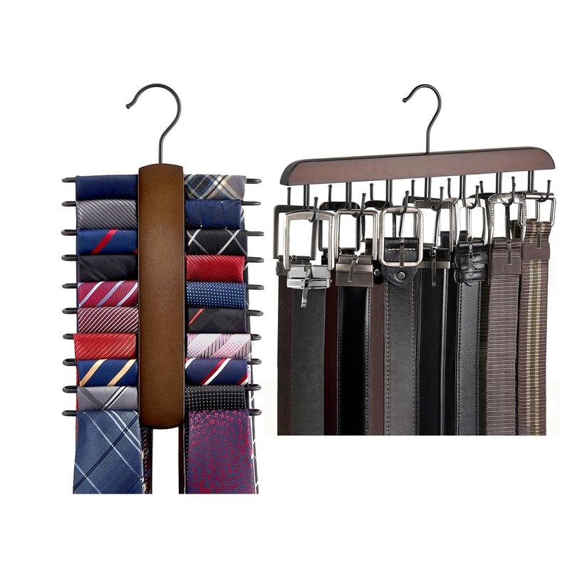 2 Pack Wooden Tie Rack Belt Hanger Organizer For Men Closet