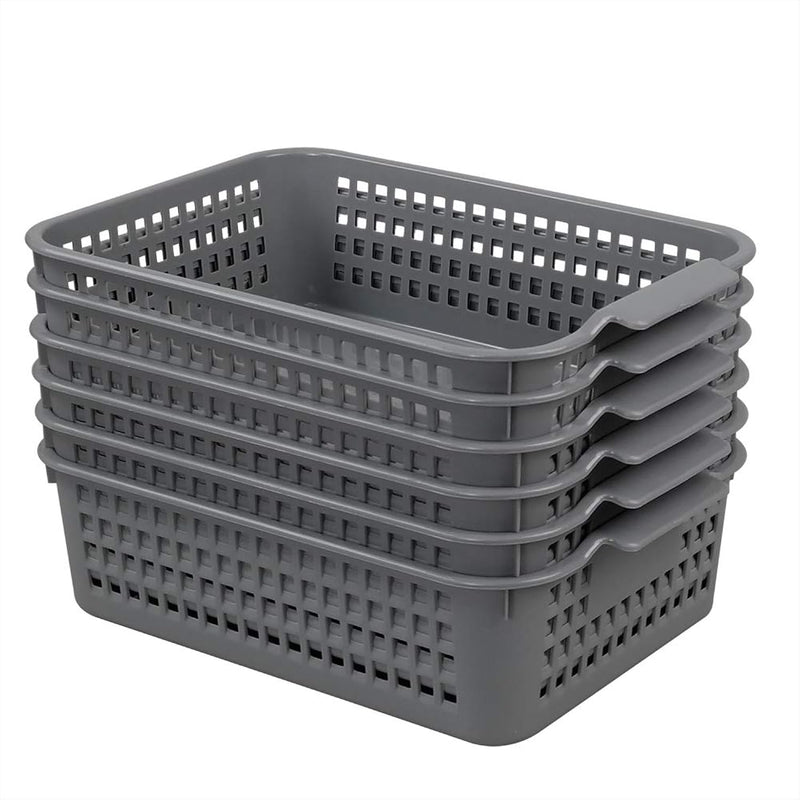 6 Pack Plastic Baskets Organizer, Shelf Basket(Gray)