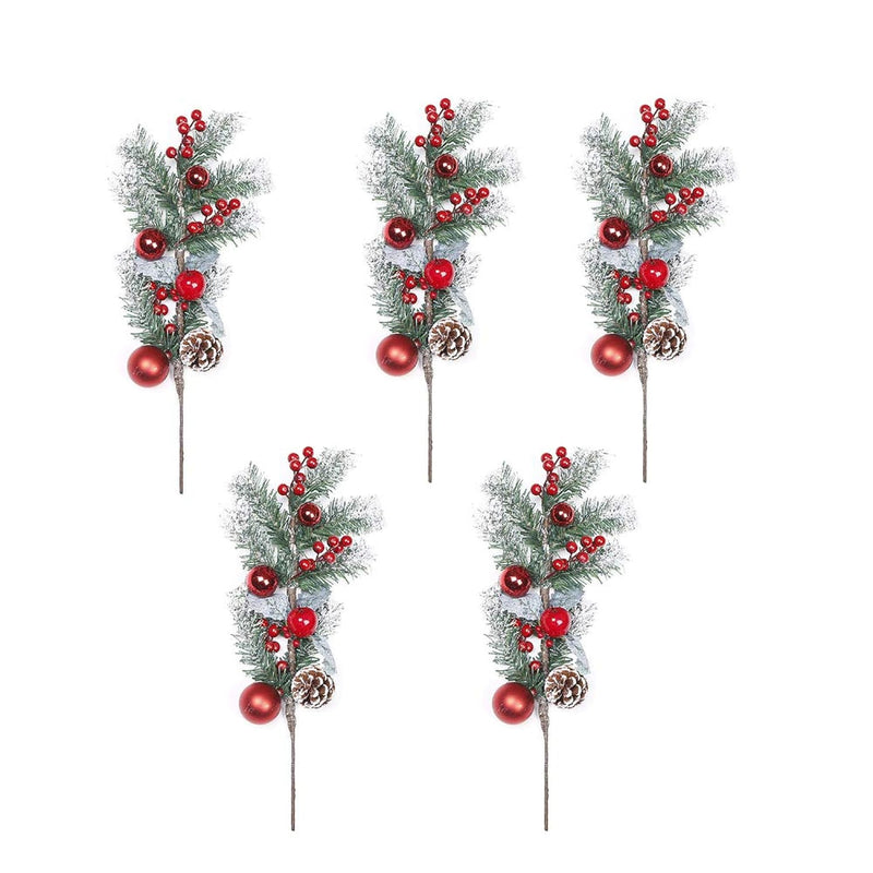 Lpayok 5 Pcs Artificial Pine Picks Red Berry Stems With Holly Berries Balls An