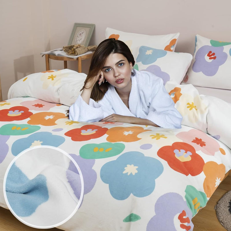 Fluffy Duvet Cover Set Floral Duvet Cover 5 Piece Bedding Sets Queen Furry Fuz