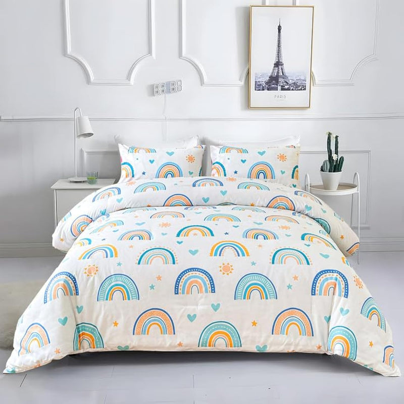 Lightweight Soft 3 Piece Rainbow Comforter Set With 2 Pillow Covers, Cartoon L