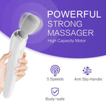 Magic Wand Massager Vibration, Christmas Gift For Women Men, Cordless Electric Back Massager, Portable 5 Speeds Deep Tissue Vibrator Personal Wand Massager For Relaxation,Sports Recovery, White
