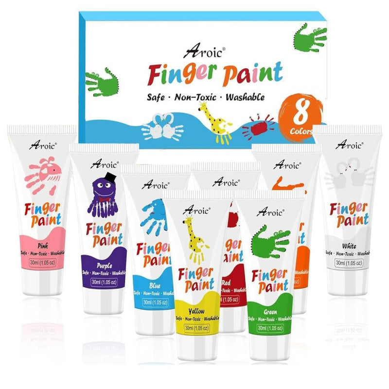 8PCS Washable Finger Paint Set for Kids and Adults - Non-Toxic Art Supplies