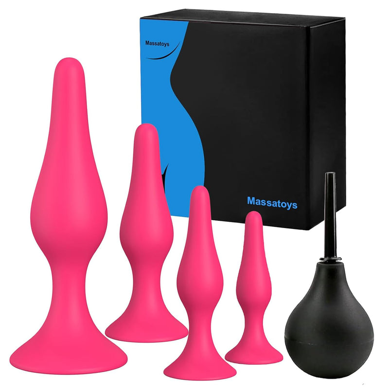 Anal Plug Adult Sex Toys, 5Pcs Anal Plug Silicone Trainer Sex Toys Butt Plug Set, Prostate Training Kit Couples Toys,Dilator Dildo Kit For Women,Men, Beginners (Pink)