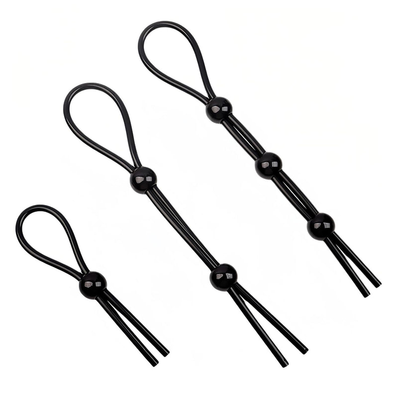 3Pcs Adjustable Cock Ring Set Male Rings Basic Penis Ring Sex Toys, Silicone Male Cock Ties String With Adjustable Beads Longer Harder Stronger Erection Sex Products (Black)
