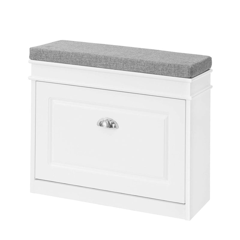 Fsr82-K-W, White Hallway Shoe Bench, Shoe Rack, Shoe Cabinet With Flip-Drawer