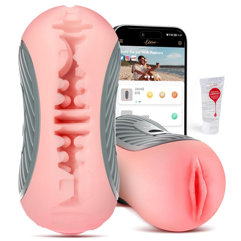 Male Masturbator Sex Toys For Men - Squeezable Pocket Pussy Mens Stroker With 8 Vibrating & Manual Suction Control, App Adult Toys Mens Sex Toy With Realistic Texture For Masturbation Blowjob Pleasure