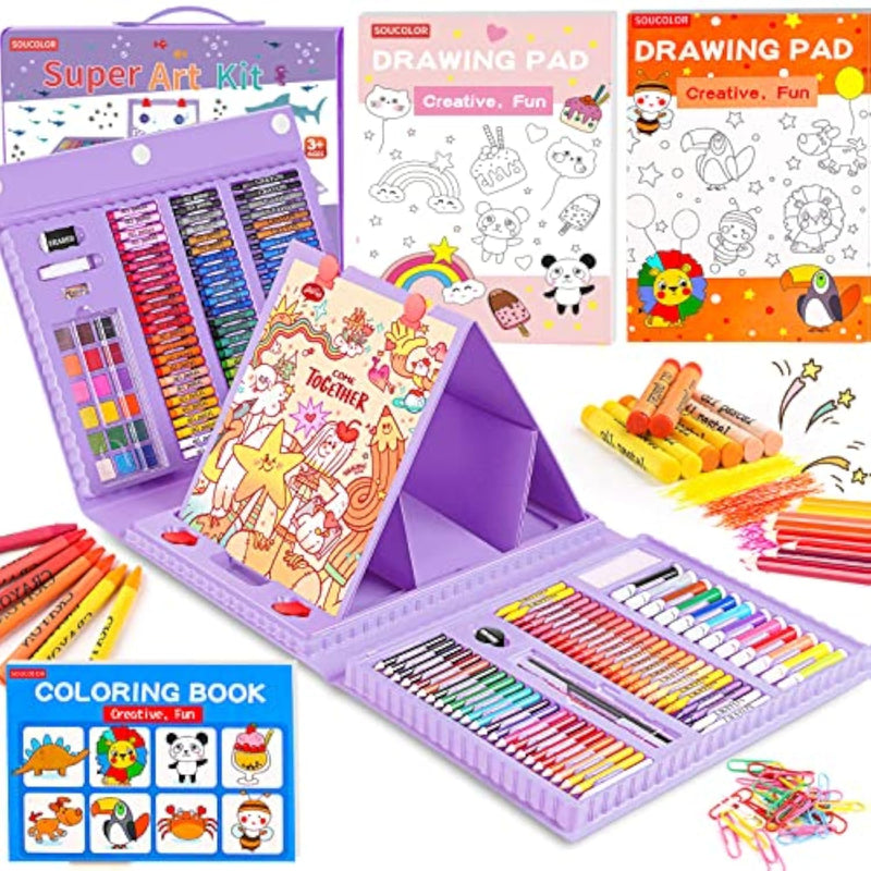 Art Supplies Drawing Set with Easel Pads and Coloring Book, 283 Piece Gift Set