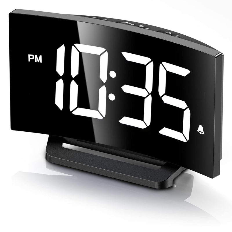 Digital Alarm Clock For Bedroom, Digital Clock With Modern Curved Design, Cons
