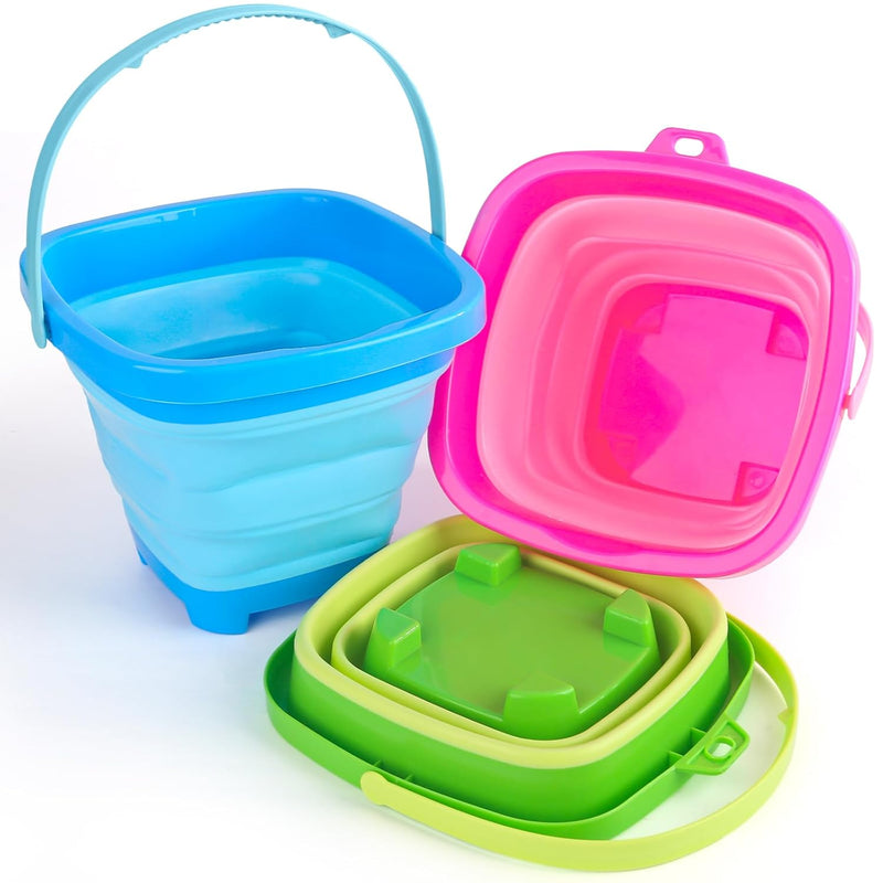3Pcs Collapsible Beach Bucket Set, Colorful Sand Bucket Multi Purpose For B