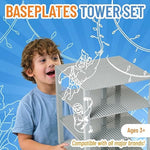 Strictly Briks Baseplate Set - Compatible with Lego, 10 x 10 in 4 Baseplates with 30 Stackers, Stackable Baseplates Buildbing Toy Blocks Custom Display Towers, Kids, Light Grey