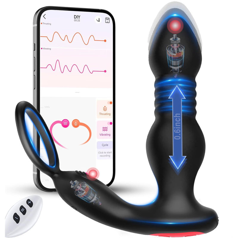 Prostate Massager Anal Vibrator Thrusting Vibrating 7 Modes With Cock Ring Anal Plug Anal Sex Toys P Spot Massager Male Sex Toys For Men Women And Couples Waterproof Remote Control, Black