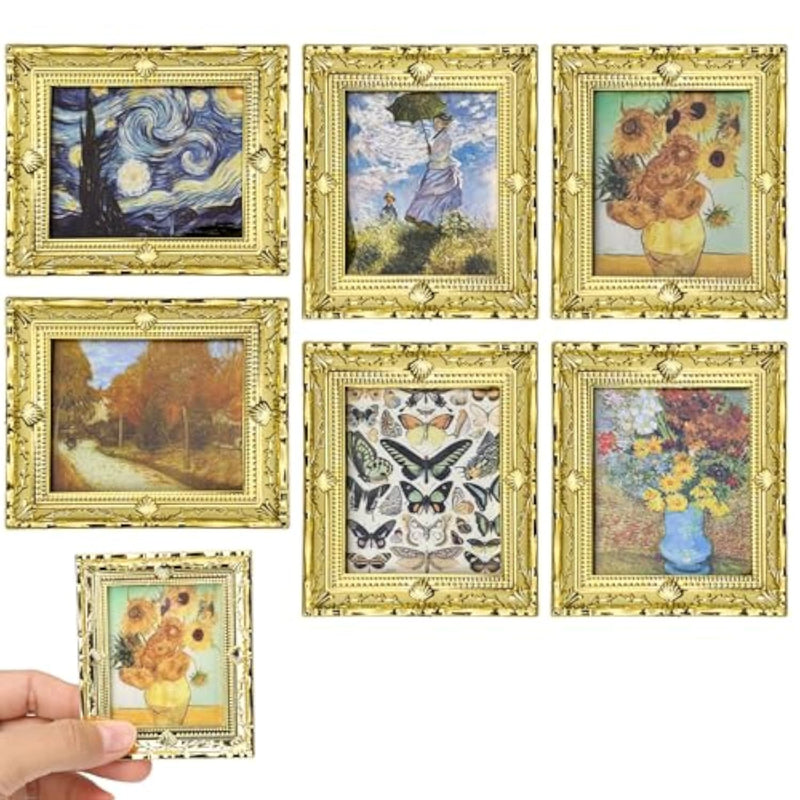 6PCS Miniature Framed Art Dollhouse Wall Art Set