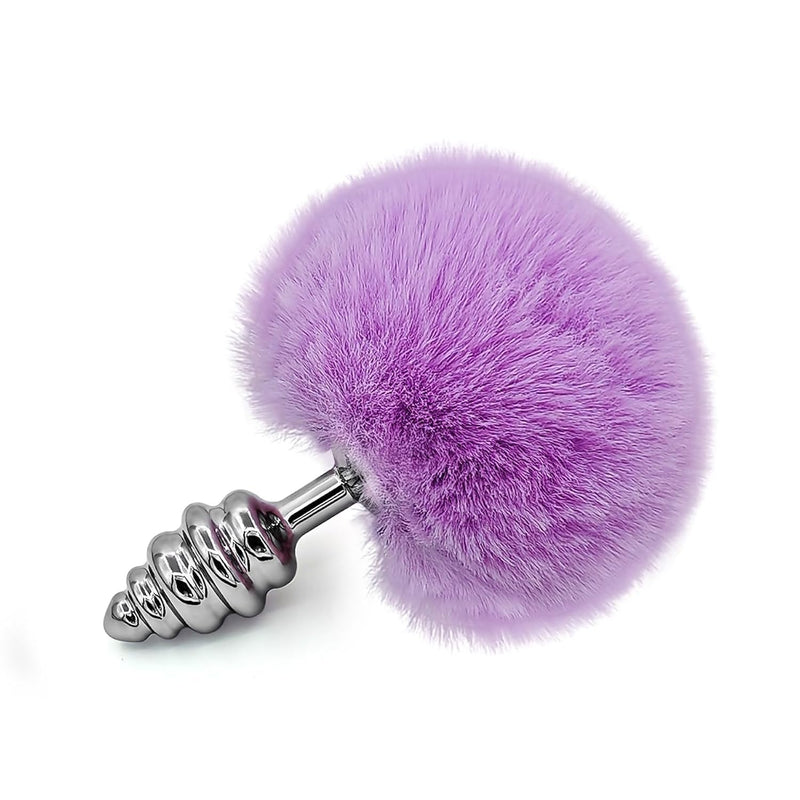 Rabbit Tail Anal PlugMetal Spiral ButtplugAnal Sex Toys For Beginners,Plug Anal For CouplesPink Anal Toys For Dress Up Party (Small Purple)