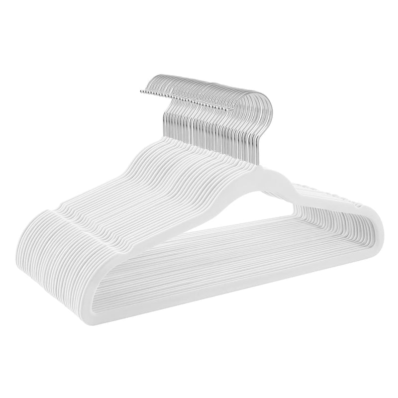 Hangers Non-Slip Velvet Hangers - Suit Hangers (50-Pack) Ultra Thin Space Saving Coat Hanger and Heavy Duty Clothes Hangers Hold Up-to 10 Lbs-White/Silver