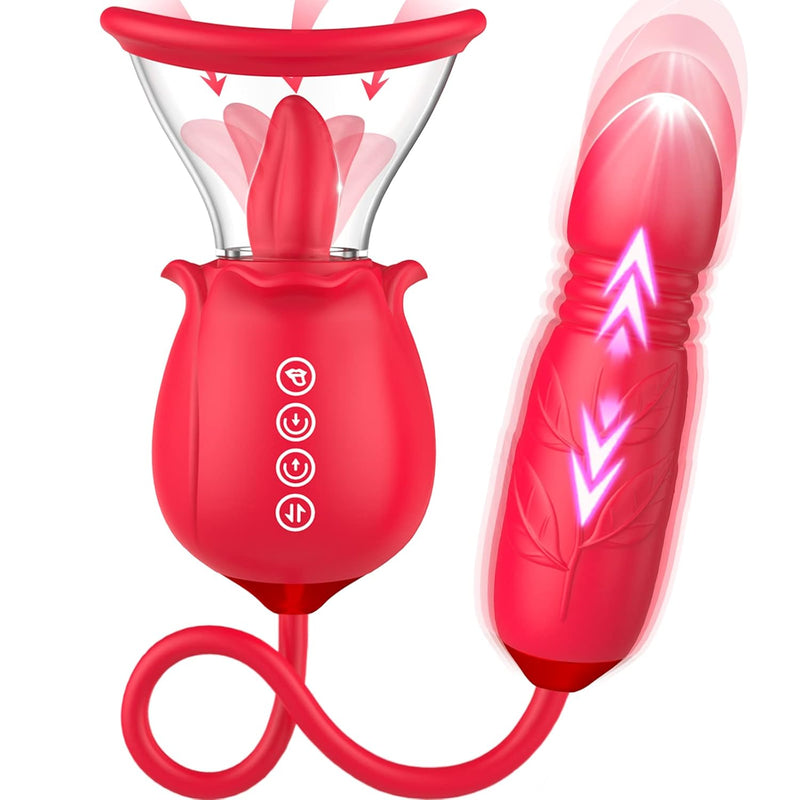 Rose Sex Toy For Womens Sex - 3In1 Upgrade Rose Sex Stimulator For Women With 7 Tongue Licking & 3 Thrusting Vibrator Dildo Adult Sex Toys For Couples G Spot Vibrators Clitoral Nipple