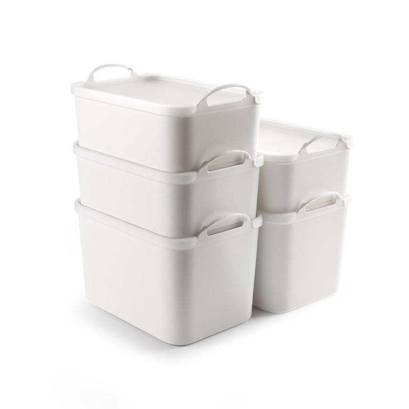 5 Pcs Storage Bins With Bamboo Lids Plastic Storage Containers For Shelves Drawe