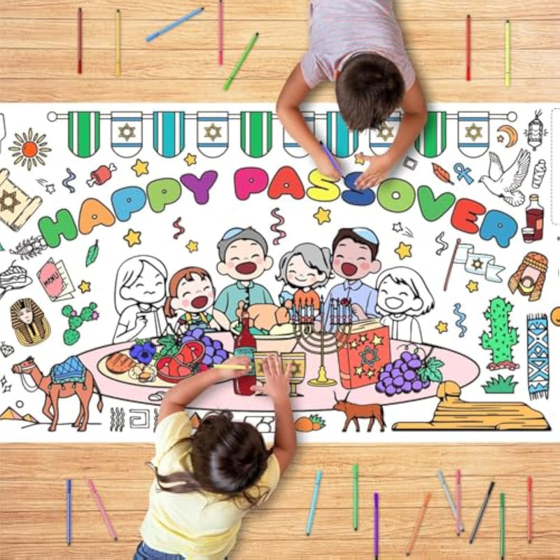 Passover Games Giant Passover Coloring Poster with 18 Paint Pens for Kids and Adults