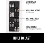 Over the Door Shoe Organizer, 24 Large Breathable Mesh Pockets, Space Saving Hanging Storage Holder, Closet Rack Hanger Holds Up to 40 lbs, Hangs on Closets for Shoes, Accessories, Black