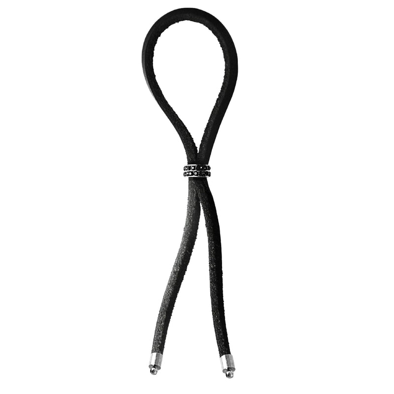 Cock Ring Lasso Slider Leather Strap, Black, Gem, 1.3 Ounce